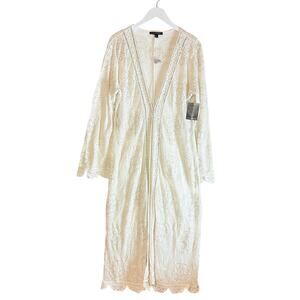 NWT Boston Proper Metallic Crochet Cream Duster Size L